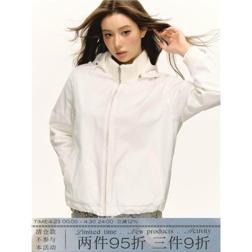 Ariseism 美式復古設計感短款可拆卸帽外套女春季新款上衣