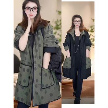 高階單排扣雙面穿立領棉服外套女復古大版休閑寬松中長款加厚棉衣