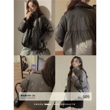 VNOOK 短款羽絨服女冬季2024新款刺繡立領pu寬松加厚棉服外套高階