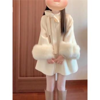 富家千金風法式斗篷夾棉加厚小個子呢子大衣中長款毛呢外套女冬季