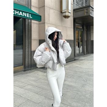SX善喜高階感連帽短款羽絨服女A字韓版時尚百搭寬松加厚外套冬季