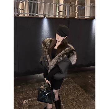 SX善喜拼可脫銀狐毛領90白鴨絨羽絨服女高階氣質加厚抗寒保暖外套