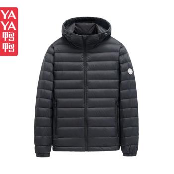 鴨鴨輕薄羽絨服男士2024年冬季新款時尚純色輕便防寒保暖外套商務