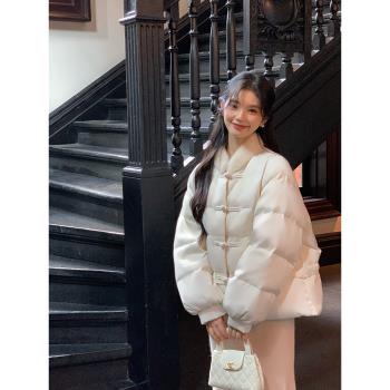 柿柿如意冬季國風90白鵝絨羽絨服女2024高階感水貂毛皮草外套新款