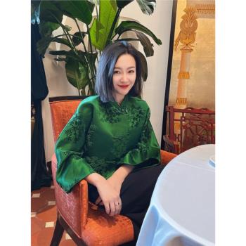 新中式女裝老錢風綠色外套春秋2025年新款時尚百搭高級感通勤上衣