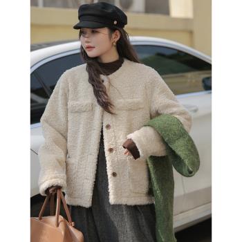 覓定羊羔毛外套女冬季新款高階感超好看小個子加厚小香風毛絨上衣
