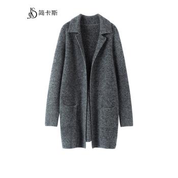 羊絨衫女100純羊絨2024秋冬新款中長山羊絨毛衣外套灰色針織開衫