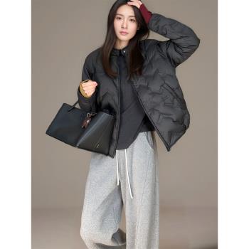 黑色輕薄羽絨服女秋冬季2024新款時尚廓形高級感休閑90白鴨絨外套