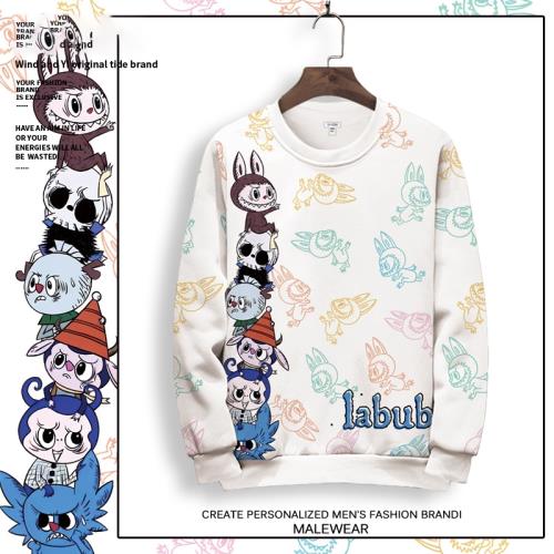 拉布布labubu周邊圓領衛衣男女長袖T恤秋季薄款外套卡通印花衣服