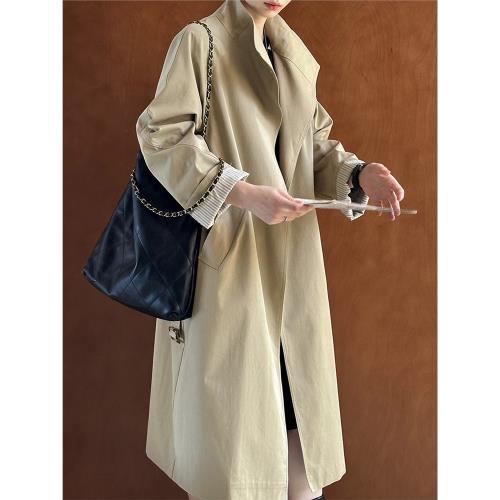 淺色日雜風知識分子風衣高個子加長版外套女法式掐腰貴氣千金大衣