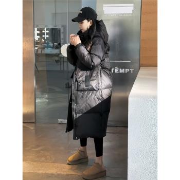 大口袋長款羽絨服女冬2024新款高階感寬松加厚過膝白鴨絨保暖外套
