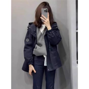 法國Rouje Moaks沖鋒衣外套女中長款加棉加厚秋冬新款收腰上衣潮