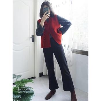 國風盤扣坎肩馬甲女款2024年新款秋冬季外穿開衫羊毛毛絨背心外套