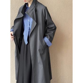 高階灰法式掐腰慵懶鬆弛感風衣高個子加長版老錢風外套女俄式大衣