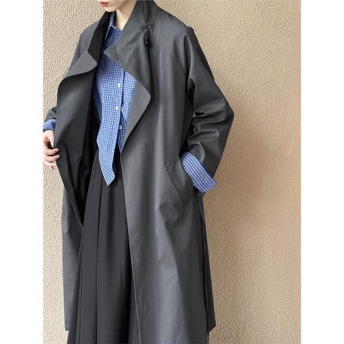 高級灰法式掐腰慵懶松弛感風衣高個子加長版老錢風外套女俄式大衣