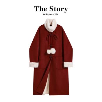 那些事衣櫥設計感紅色派克服風衣外套冬季女韓版寬松加厚毛呢大衣
