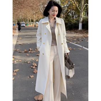歐洲站網紅爆款女裝2023年冬季新款時尚百搭長款風衣外套高腰褲子