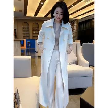 輕奢風網紅爆款女裝2023年冬季新款時尚純色過膝風衣外套高腰褲子