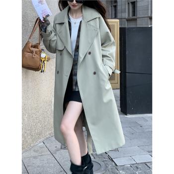 阿一 極簡通勤大翻領風衣外套女2024新款春秋長款氣質高階感大衣