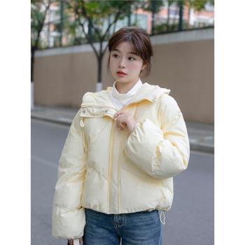 奶黃色羽絨服女冬季小個子品質90白鴨絨高腰短款加厚保暖連帽外套