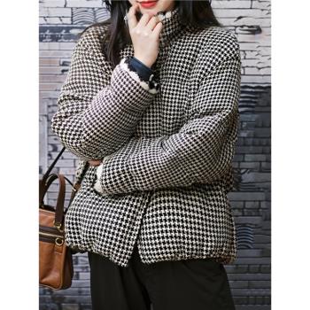 小香風千鳥格短款冬季棉衣羽絨服
