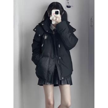 神仙club 2024年愛心短款羽絨服冬季加厚寬松連帽學院風女外套
