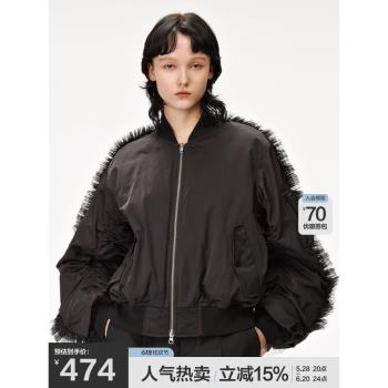 JNBY/江南布衣秋冬羽絨服白鴨絨棒球領拼接長袖外套女
