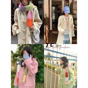 JC古著商店香草鈴蘭復古綿羊毛牛角扣大衣女冬學院風中長款外套