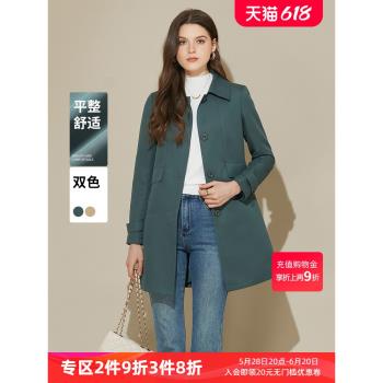 高階感氣質風衣外套女2024秋季新款英倫風翻領慵懶風中長款大衣