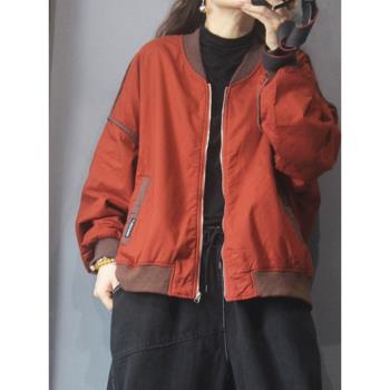 文藝復古純色加厚保暖棉服外套女2024年冬季大碼寬松拉鏈長袖棉衣