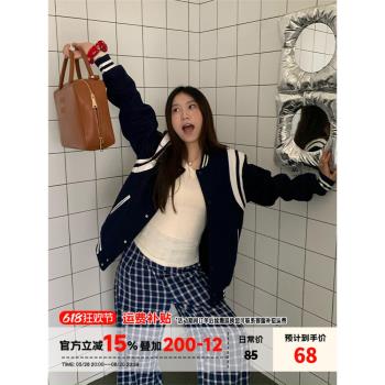 學院風拼接情侶款夾克上衣棒球服
