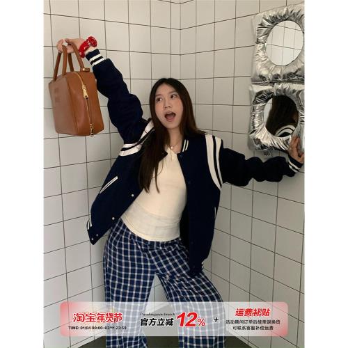 【限時價】橘子樹在哪兒學院風拼接棒球服外套秋季情侶款夾克上衣