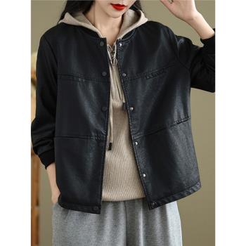 休閑棒球服皮衣短款外套女春秋冬2025新款爆款皮夾克上衣高階大氣
