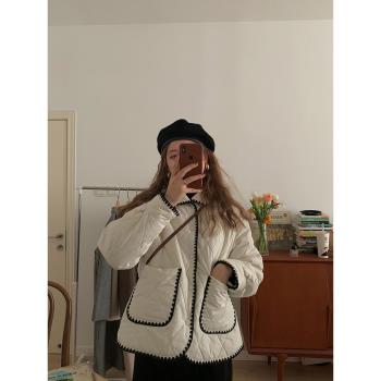 短款輕薄羽絨服菱格娃娃領棉服設計感外套女潮ins2024年新款冬季