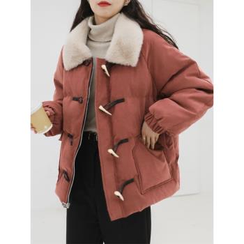 棉襖短款牛角扣毛領棉衣棉服女冬季新款2024年寬松加厚小個子外套
