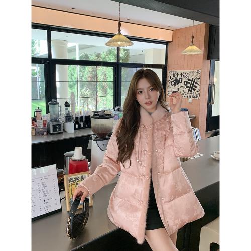 新中式高端國風女裝90鵝絨服皮草外套2024冬水貂毛拼接刺繡羽絨服