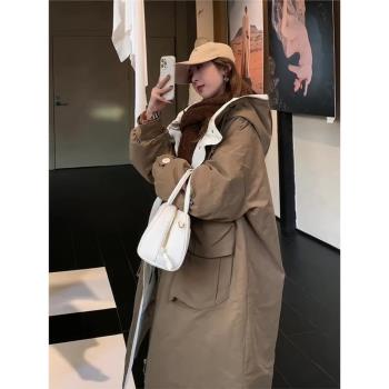 90白鴨絨羽絨服女2024冬季新款高品質高階感長款加厚防寒風衣外套