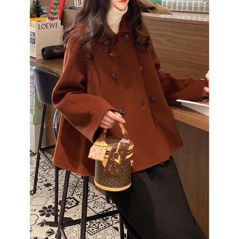 新年紅色雙面呢子大衣女2025新款美拉德聖誕斗篷毛呢大衣外套女冬