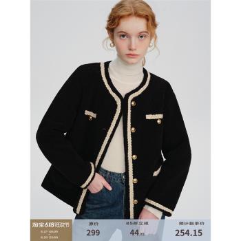 DESIGNER PLUS 黑色小香風外套女加厚皮毛一體小個子短羊羔毛上衣