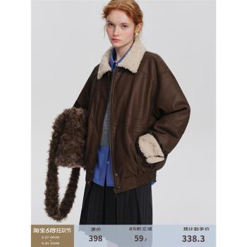 DESIGNER PLUS 90絨羽絨服皮衣外套女25春復古加厚pu皮夾克機車服