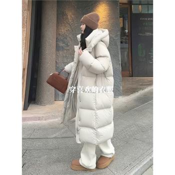 韓版寬松中長款過膝羽絨服女冬季新款小眾百搭加厚保暖白鴨絨外套