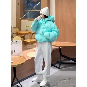 韓國東大門2024冬季新款時尚洋氣短款連帽羽絨服女加厚麵包服外套