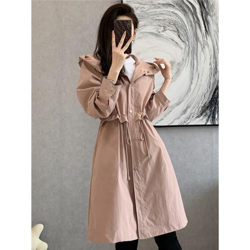 風衣女中長款2025春秋季新款韓版寬松大碼收腰顯瘦氣質連帽外套潮