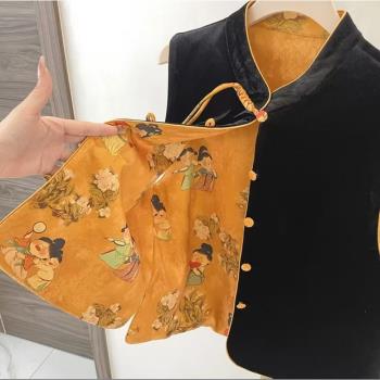 新中式國風秋冬絲絨提花立領外套上衣女時尚雙面雙穿馬甲坎肩背心