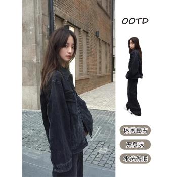 春季黑色牛仔外套女春秋新款韓系寬松休閑慵懶小個子復古夾克上衣