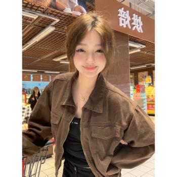 超好看春秋短款復古寬松牛仔外套