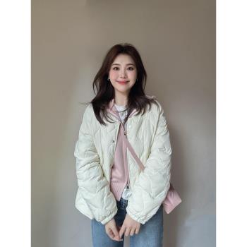 90白鴨絨無領羽絨服女冬季短款2024年新款輕薄白色菱格外套小個子