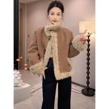 小個子氣質羊羔毛皮毛一體外套女裝2024秋冬新款休閑百搭保暖上衣