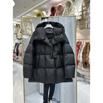 2024冬季新款羽絨服女中長款連帽輕奢泡芙時尚白鴨絨加厚保暖外套