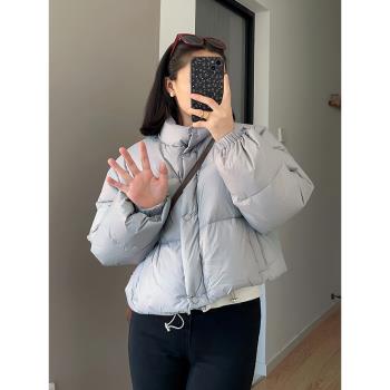 淺藍色肯豆風短款羽絨服女冬季2024新款今年流行爆款小個子短外套